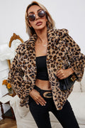 Fleece Leopard Zebra Print Notch Collar Coat image 1