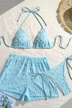 Solid Halter Lace Up Three Piece Swim Set image 4