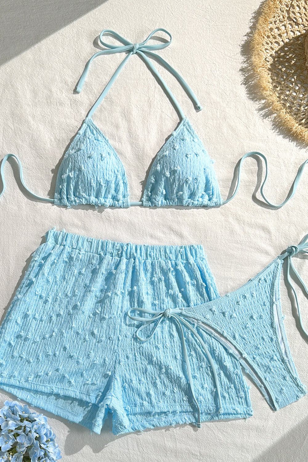 Solid Halter Lace Up Three Piece Swim Set image 4