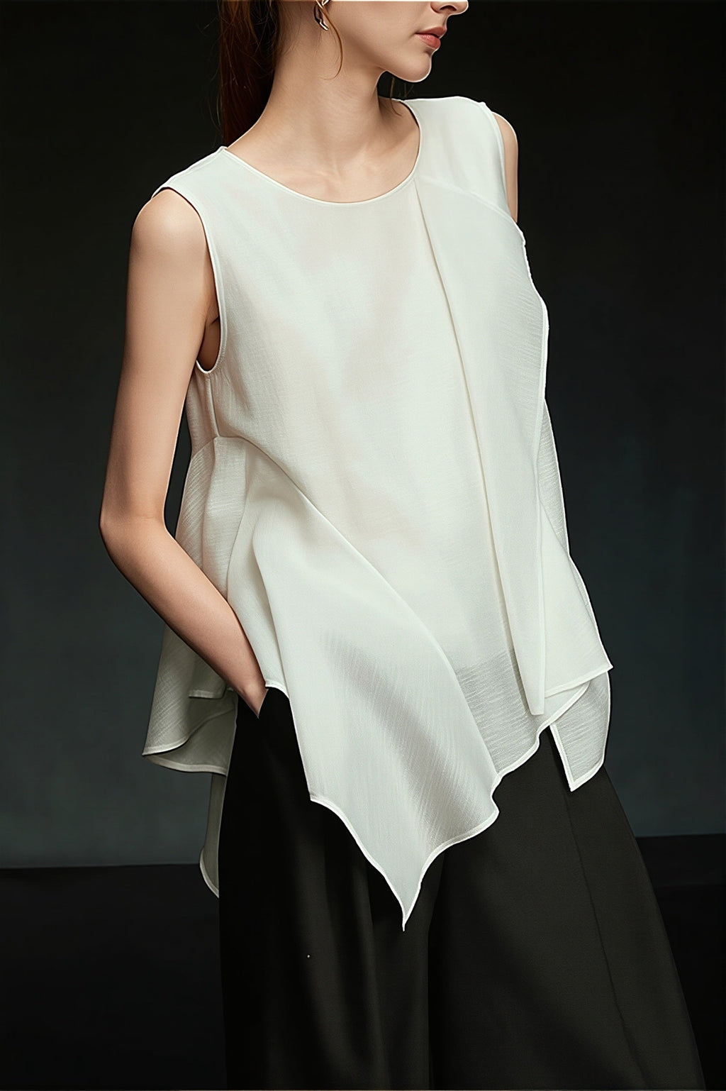 White Irregular Ruffle Sleeveless Blouse image 2