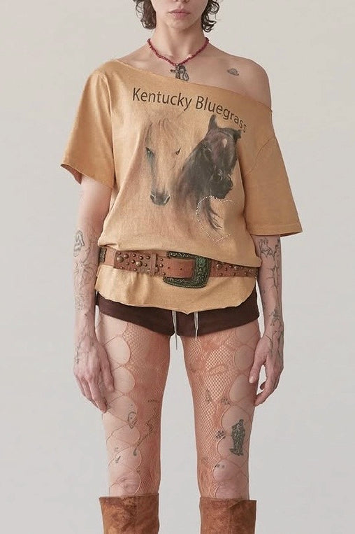 Graphic Print Asymmetrical Neck Short Sleeve Blouse image 6