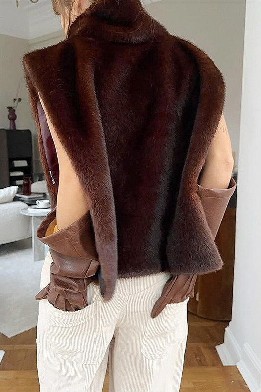 Solid Turtleneck Fuzzy Sleeveless Vest image 6
