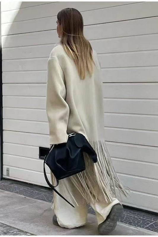 Solid Color Fringe Long Blazer Coat image 4