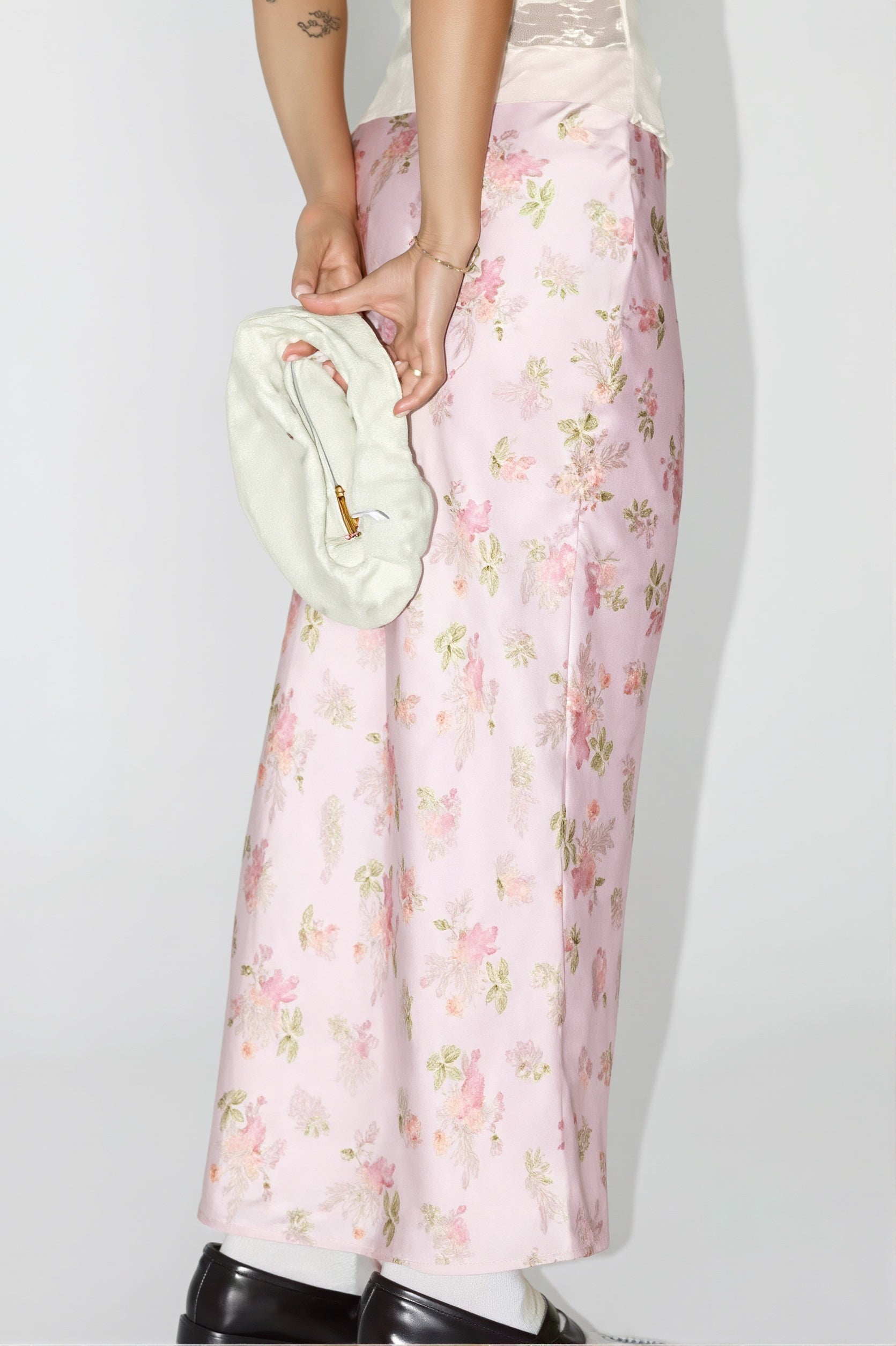 Elegant Satin Floral Draped Skirt image 2