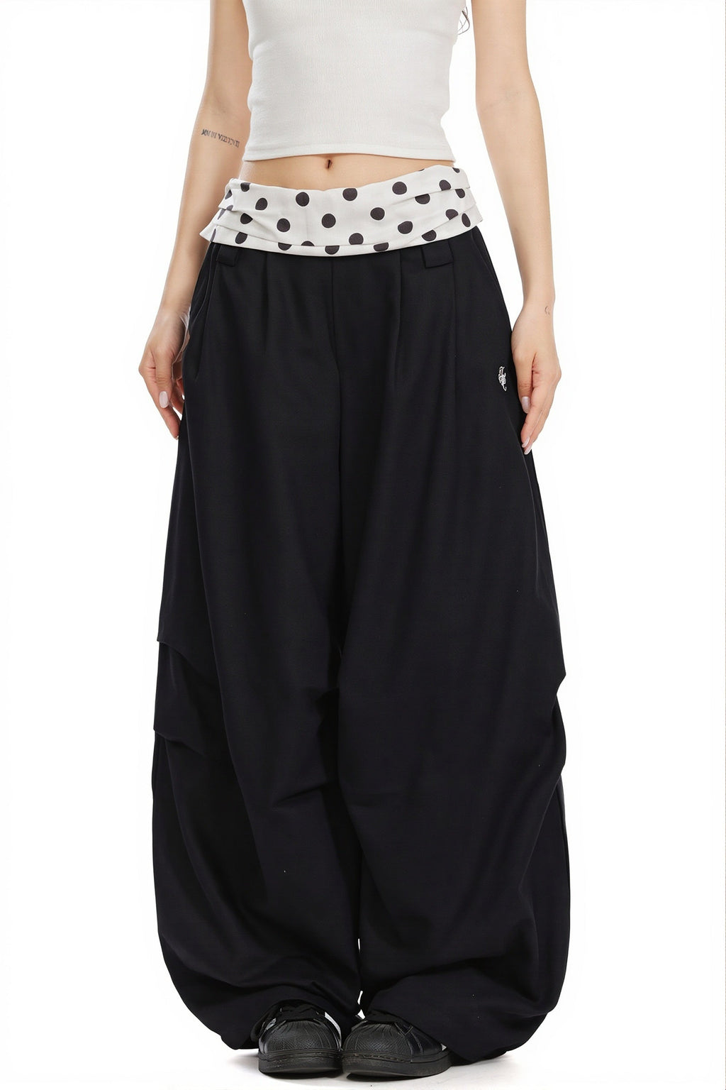 Splice Polka Dot Fold Waist Pants image 5