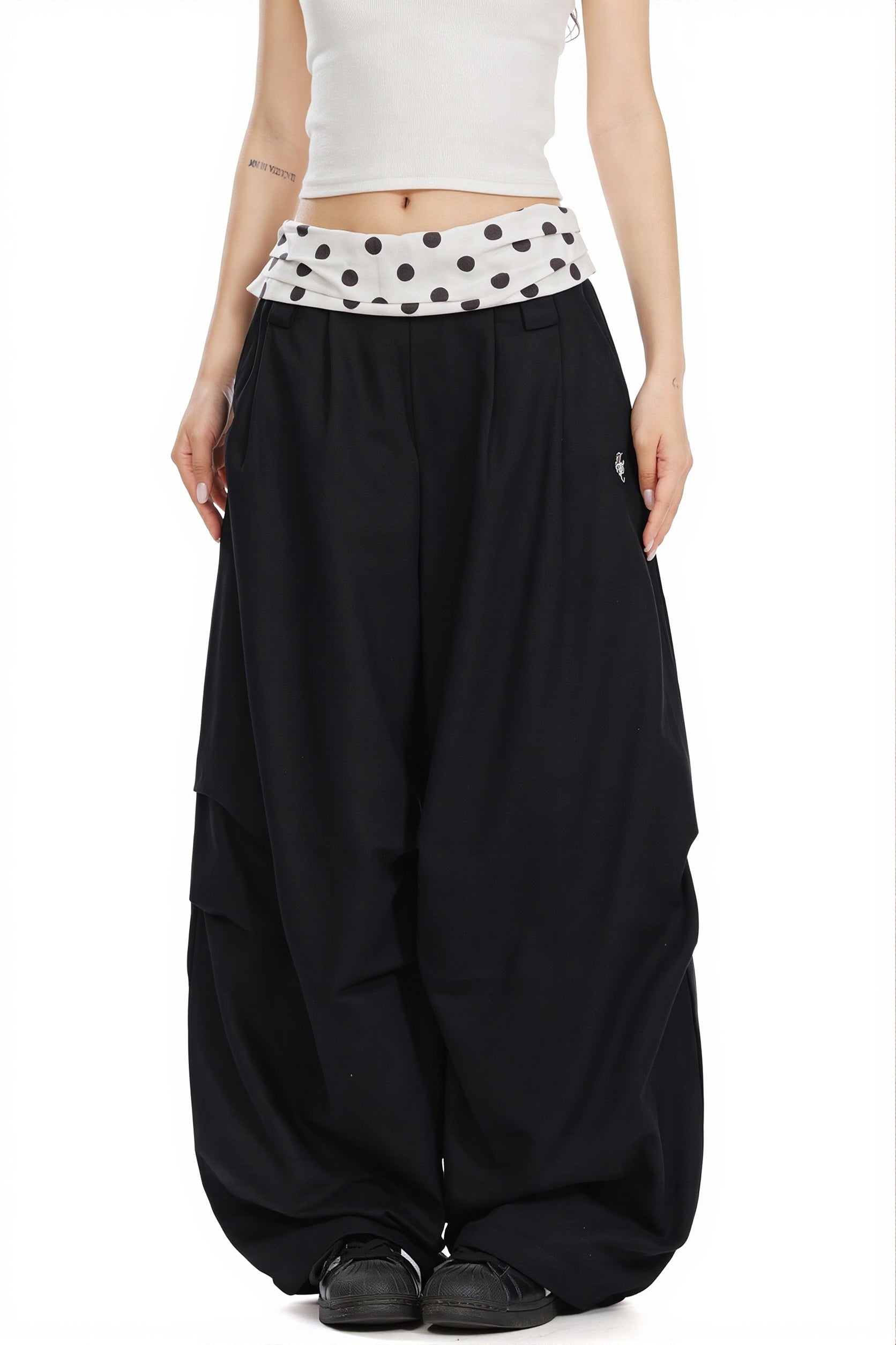 Splice Polka Dot Fold Waist Pants image 5