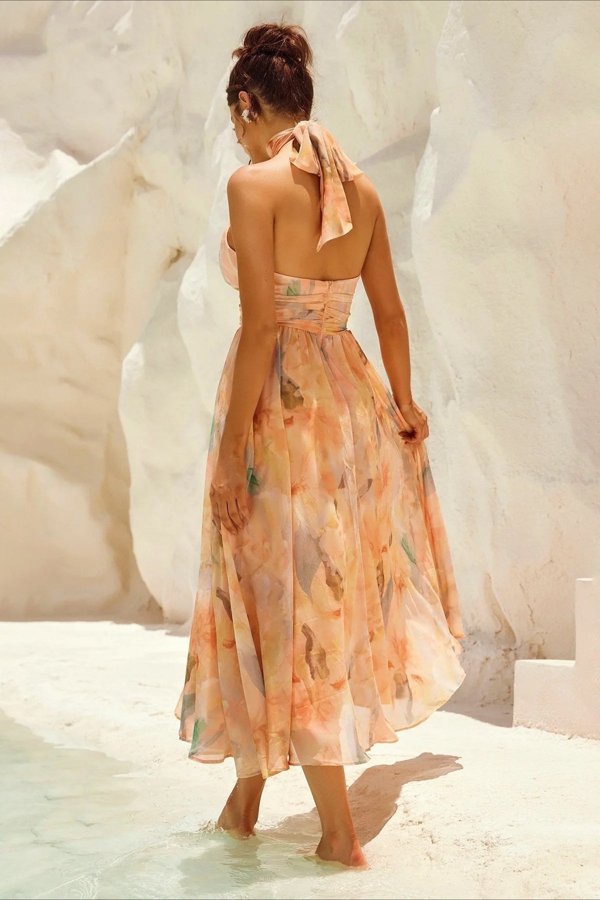 Sleeveless Floral Halter Backless Midi Dress image 5