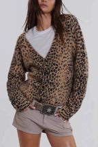 Leopard Print V Neck Knit Blouse image 1