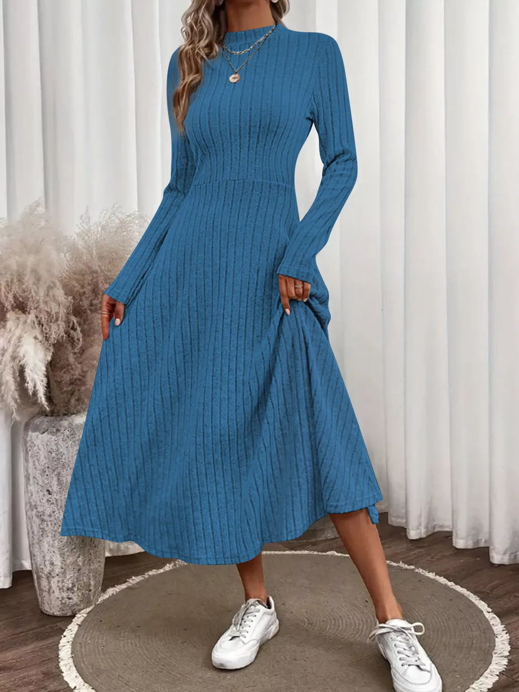 Renee Knit Midi Dress detail view styled for Avrienne