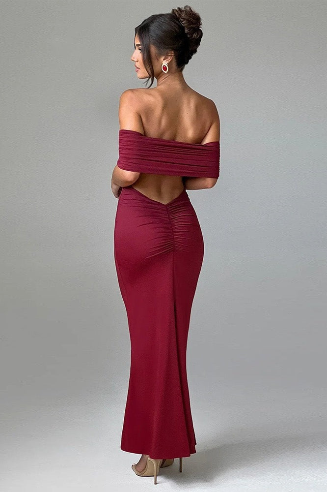 Solid Off Shoulder Ruched Formal Dress image 17