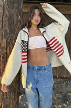 Warm Flag Print Stylish Knit Cardigan image 1
