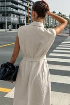 Linen Cotton High Waist Slit Tie Maxi Dress image 4