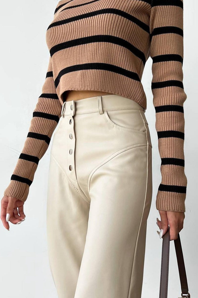 Leather Patchwork Casual Pants image 9