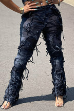 Ripped Fringe Tie Flared Pants image 7
