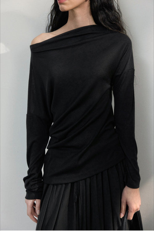 Asymmetrical One-Shoulder Fitted Knit Sweater image 2
