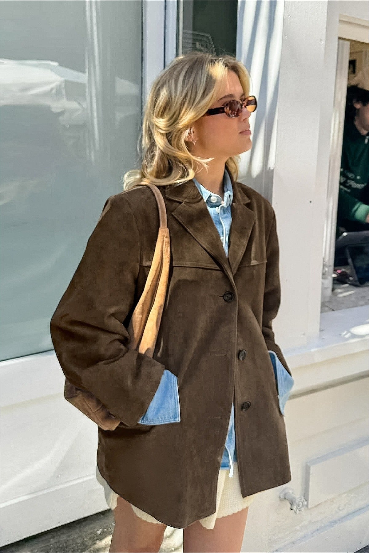 Retro Suede Solid Notch Collar Coat image 2