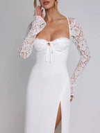 Lace Insert Long Sleeve Split Slim Fit Party Dress image 4