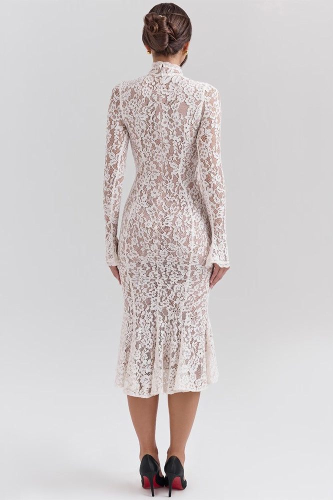 Round Neck Lace Long Sleeve Mermaid Midi Dress image 6