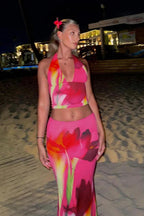 Halter Neck Printed Crop Top Bodycon Maxi Dress image 5