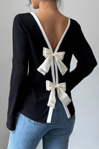 Bow Back Loose Casual Long Sleeve Tee image 1
