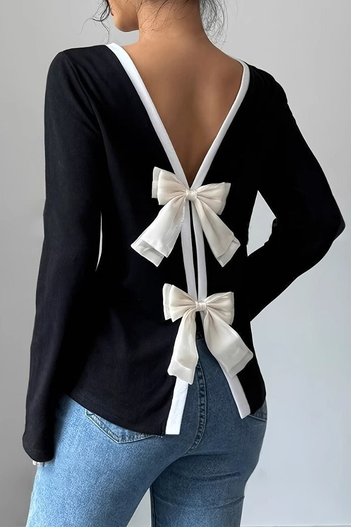 Bow Back Loose Casual Long Sleeve Tee image 1