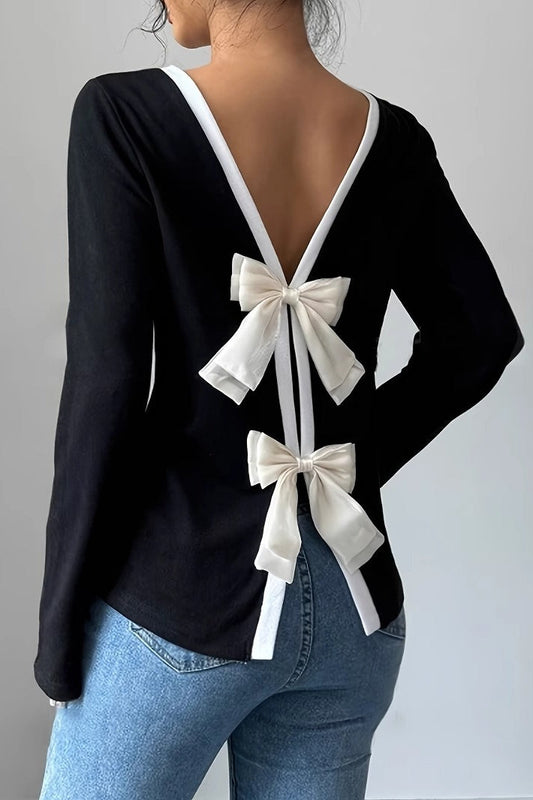 Bow Back Loose Casual Long Sleeve Tee image 1