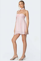 Chiffon Ruched Bandeau Sash Mini Dress image 3