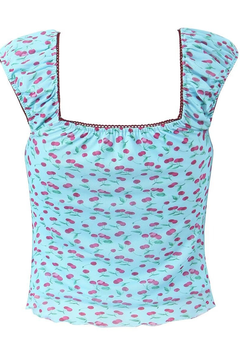 Sweet Bow Cherry Puff Sleeve Blouse image 6
