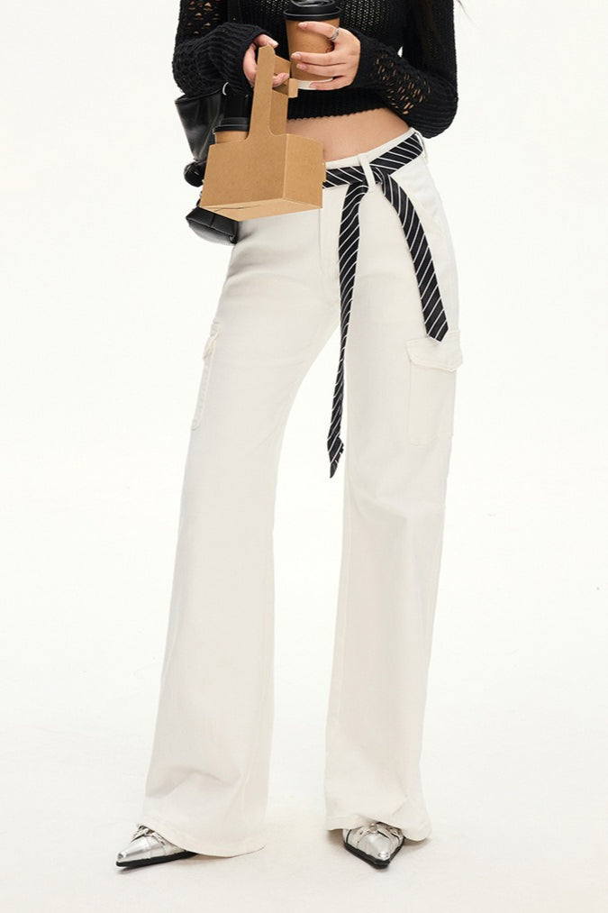 Stretch Slim Fit White Cargo Jeans image 2