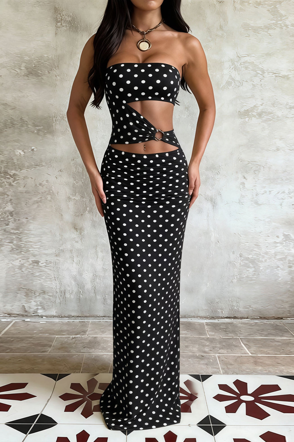 Printed Strapless Cut Out Bodycon Maxi Dress image 3