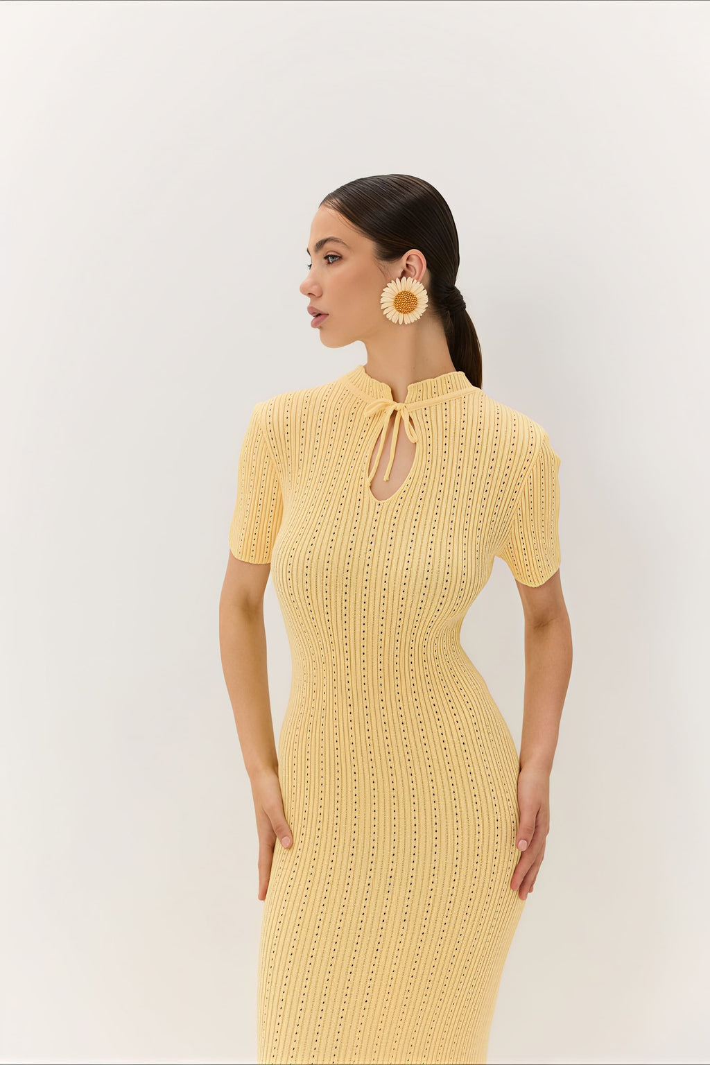 Candy Color Round Neck Short Sleeve Bodycon Knitted Maxi Dress image 9