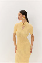 Candy Color Round Neck Short Sleeve Bodycon Knitted Maxi Dress image 9