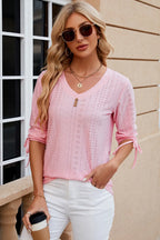 Petra Eyelet Top detail view styled for Avrienne
