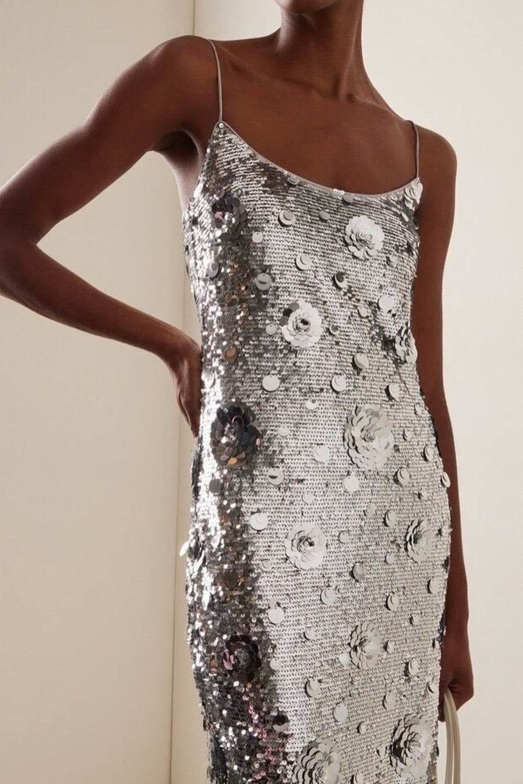 Silver Sequin 3D Flower Elegant Prom Dress image 2