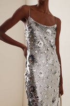 Silver Sequin 3D Flower Elegant Prom Dress image 2