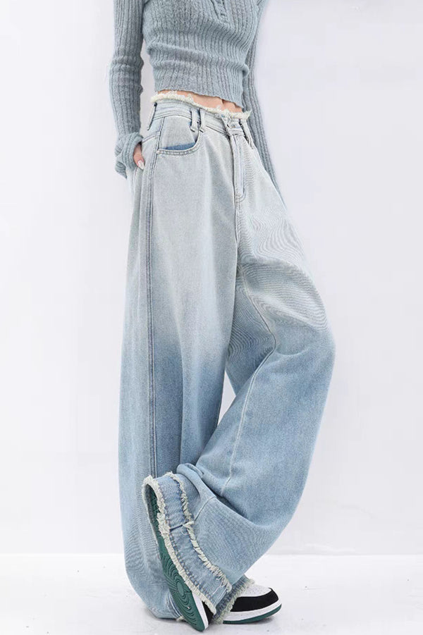 High Waist Draped Gradient Ripped Jeans image 4