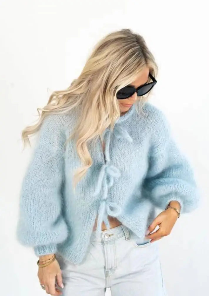 Mohair Soft Zip Tie Ivory Cardigan image 7