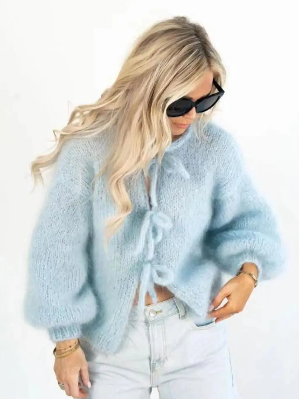 Mohair Soft Zip Tie Ivory Cardigan image 6