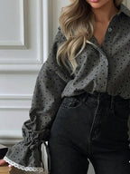 Women Heart Print Button Down Shirt image 2