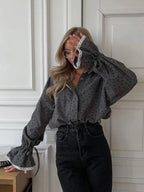 Women Heart Print Button Down Shirt image 3