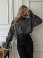 Women Heart Print Button Down Shirt image 5