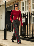 Contrast Piping Pinstripe Pants image 1
