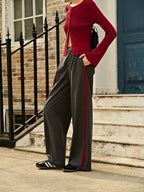 Contrast Piping Pinstripe Pants image 2