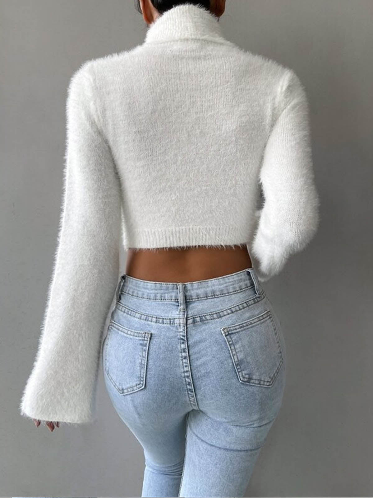 Turtleneck Fuzzy Crop Knit Top image 5
