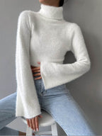 Turtleneck Fuzzy Crop Knit Top image 3