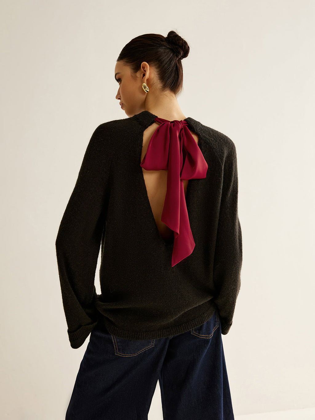 Oversized Open Back Tie Sweater image 1