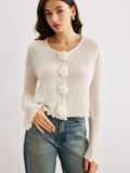 Wool-Blend Lettuce Trim 3D Flower Cardigan image 1