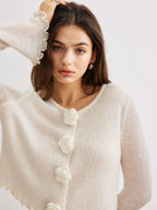 Wool-Blend Lettuce Trim 3D Flower Cardigan image 5