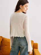 Wool-Blend Lettuce Trim 3D Flower Cardigan image 7