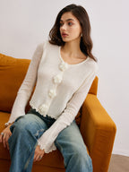 Wool-Blend Lettuce Trim 3D Flower Cardigan image 4